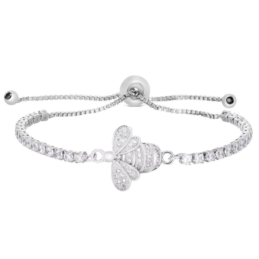 Cubic Zirconia Bee Adjustable Silver Bolo Bracelet NWT